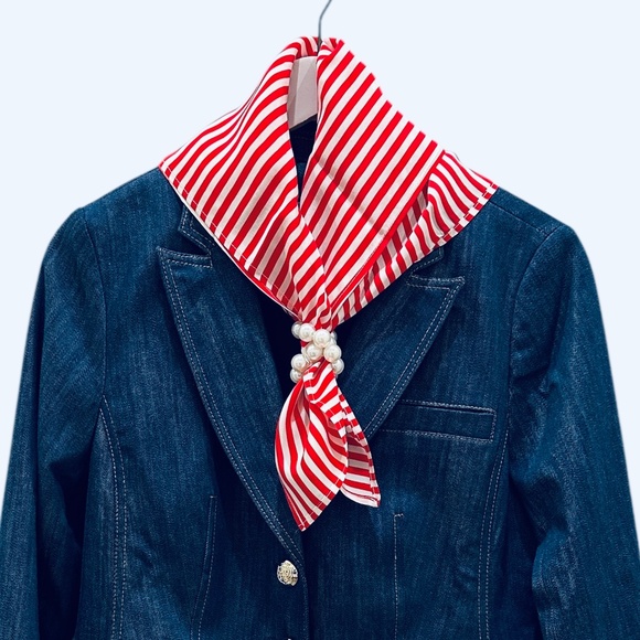 NWT SILKLETTE ‘Bonjour’ Red/White Stripes 100% Fine Silk Kerchief Scarf - Picture 3 of 9